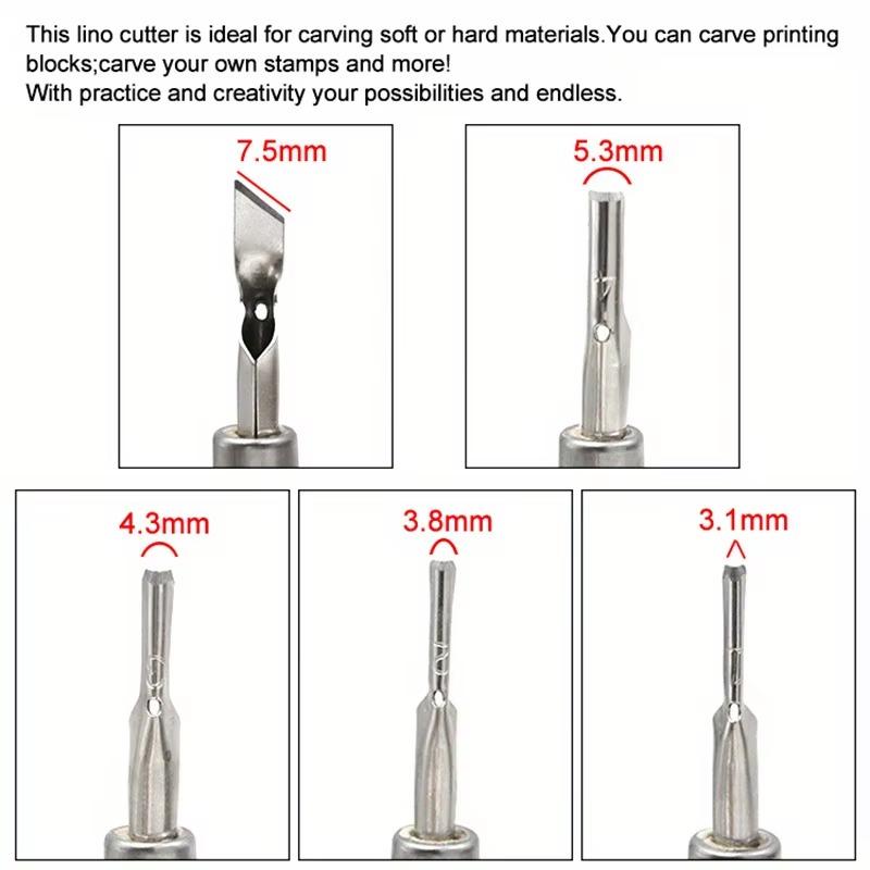 1 Set Druckgrafik Schnitzwerkzeug-Set mit 5 Klingen DIY Lino Block Schneiden Stempel Schnitzwerkzeug Zubehör Kunst Skulptur Zubehör