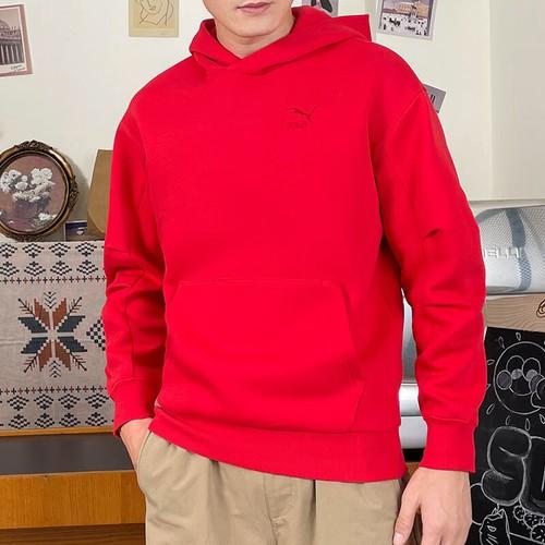 Puma Bluza z kapturem i logo litery Unisex Czerwony