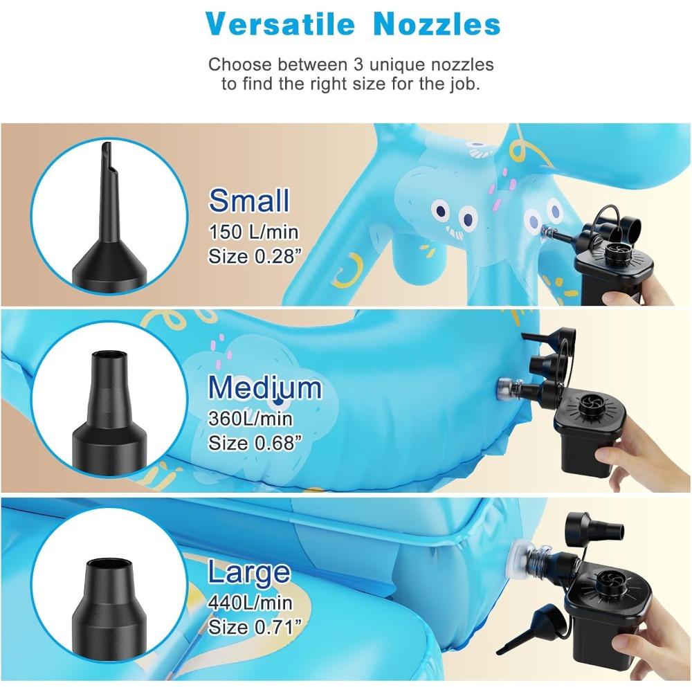 Electric Air Pump for Inflatables,Portable Quick-Fill Air Pump with 3 Nozzles,110-120V, Inflator & Deflator Pumps for Outdoor