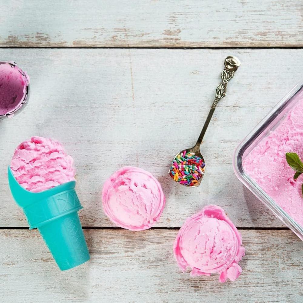 4Pcs Reusable Ice Cream Cone Scoop Holder (2× Pink + 2× Blue) For Birthday Party