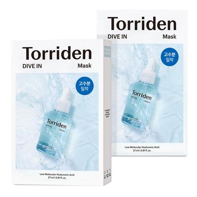 Torriden DIVE-IN Hyaluronik Asit Yüz Maskeleri (10 adet), Nemlendirici Hassas, Kuru Cilt | Parfümsüz Alkol İçermeyen Vegan, Zulümsüz
