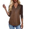 Women's Fashion Casual Lapel Short 3/4 Sleeve Print Shirt Women's V-Neck Button Tops