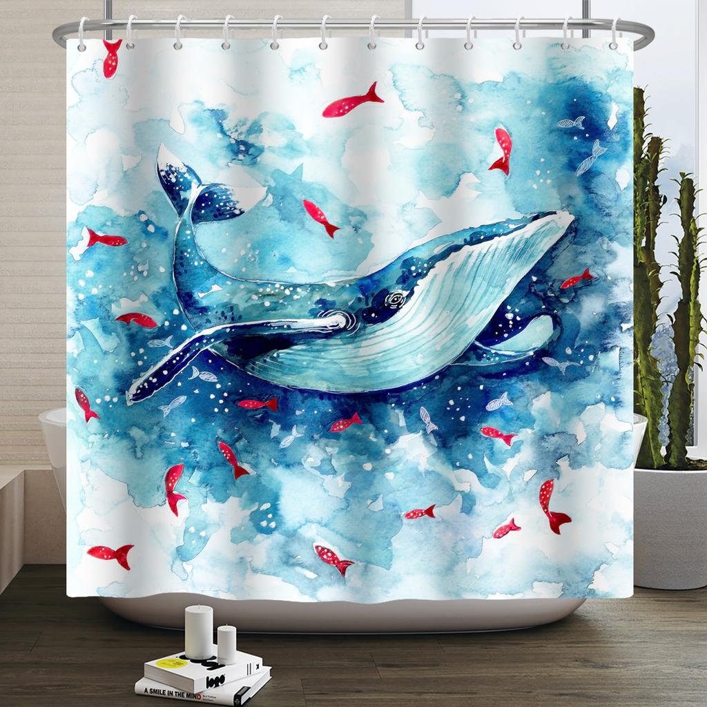 Underwater World Ocean Shower Curtain for Bathroom Seabed Animals Sea Turtle Dolphin Fish Waterproof Bathroom Curtain With Hooks