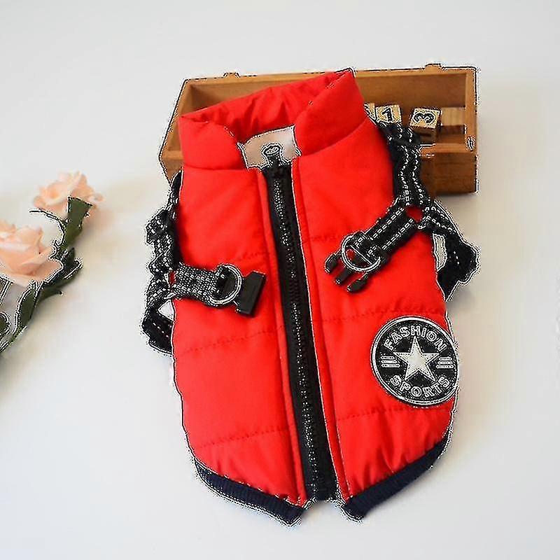 Warm Waterproof Jacket With Harness For Pet Dog Winter Comfy Cotton Apparel Padded Vest For-XL-Purple