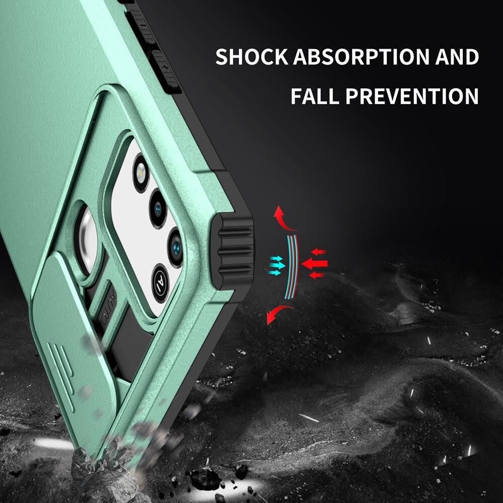 KEYSION Shockproof Case for Infinix Hot 11 Play 10 Push Pull Camera Protection Live Stand Phone Cover for Hot 11S NFC 10i 10S