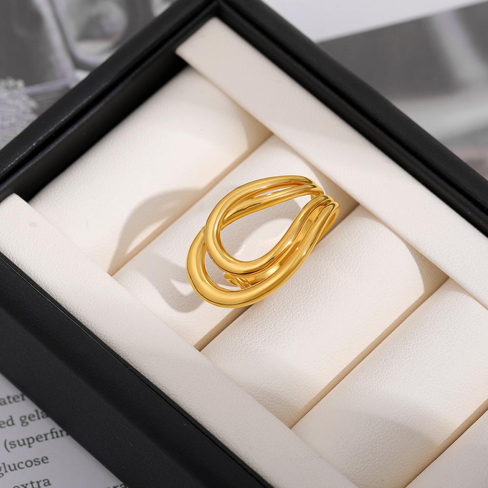 Minimalist Design Geometric Double Layer Opening Rings for Women 18K Gold Plated Adjustable Finger Ring Trendy Vintage Jewelry
