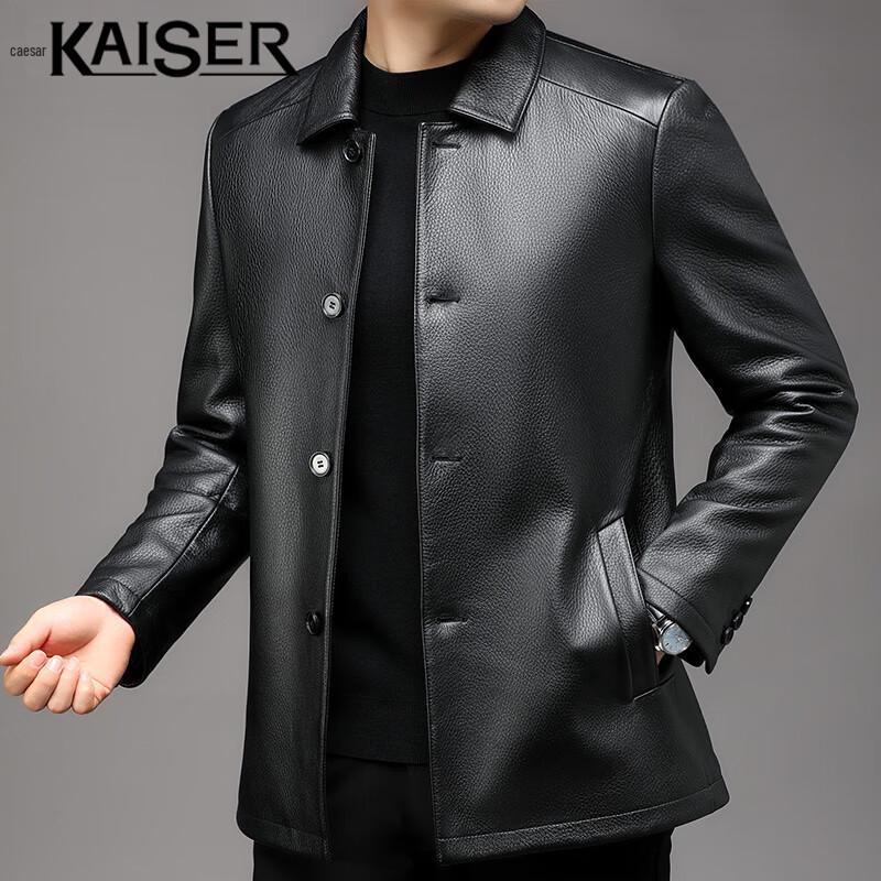 Caesar Men's Red Deer Leather Turn-Down Collar Jacket KS83517