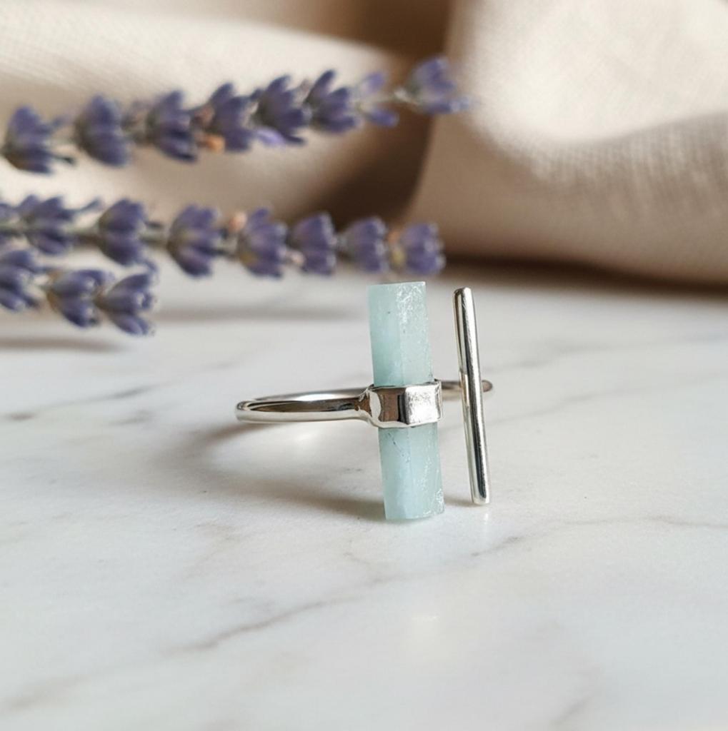 Raw Aquamarine Ring, Handmade Jewelry, 925 Solid Silver, Stick Gemstone, Statement Ring, Boho Ring, Adjustable Ring for Her