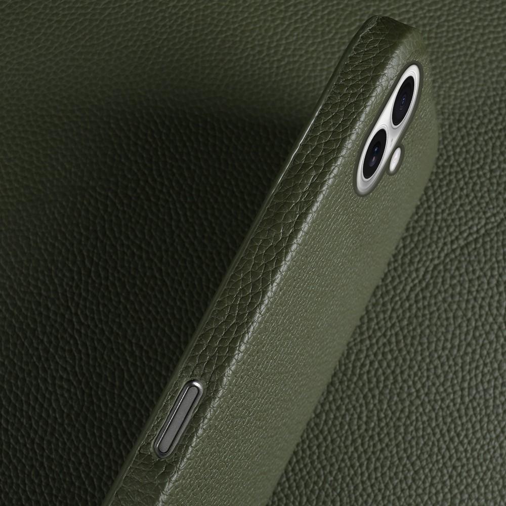 For iPhone 17 Case Compatible with MagSafe Litchi Texture Genuine Cow Leather + PC Phone Cover