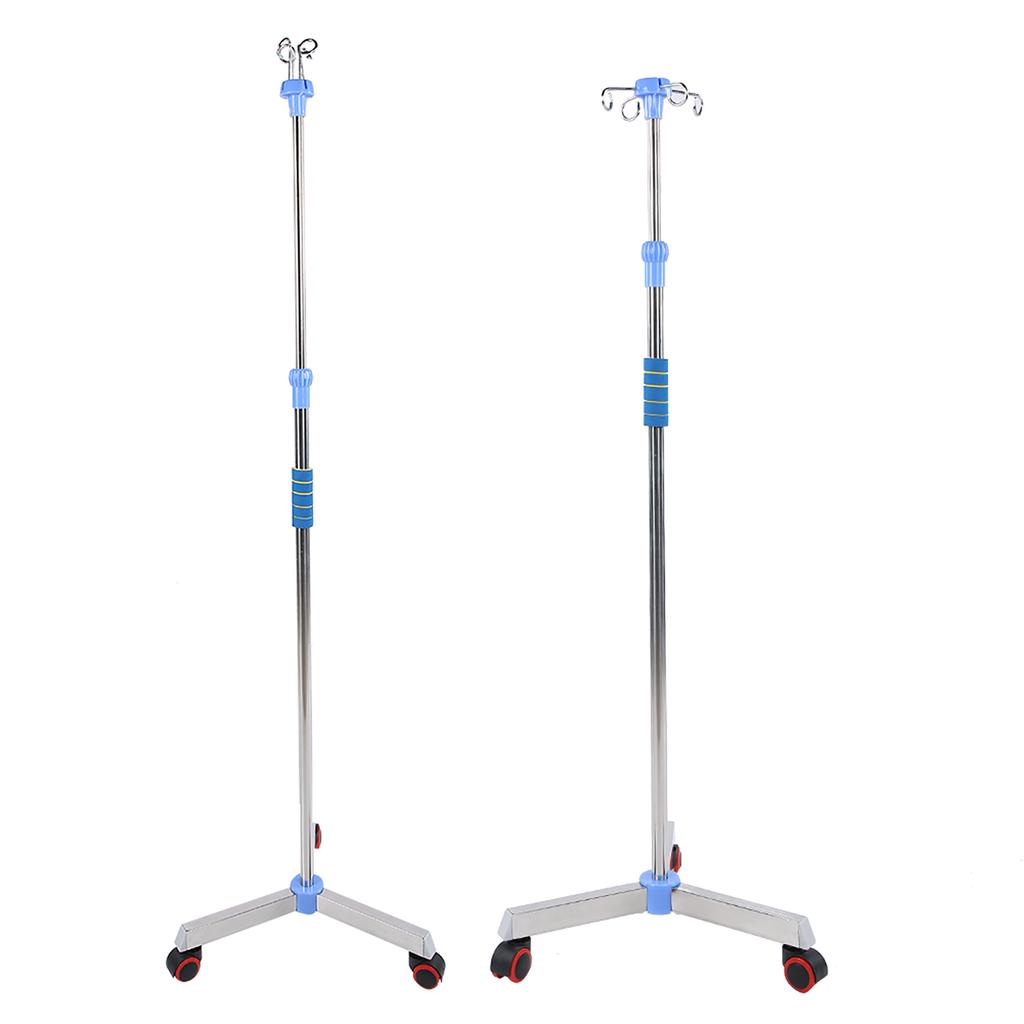 Stainless Steel IV Pole Adjustable IV Drip Stand Infusion Holder with 4 Hooks & Wheels for Home Clinic