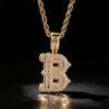 European and American New Hip Hop 26 English Letter Necklace Copper Set Zircon with Thorn Rock Sugar Letter Men's Necklace Pendant