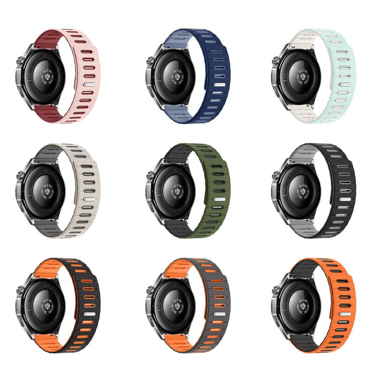 Horizontal Stripes Two Color Magnetic Silicone Watch Band 22mm Replacement Sport Strap