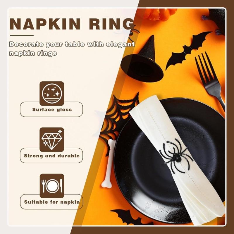 Pack of 6 Elegant Spiders Designs Napkin Rings Holders Halloween Kitchen Decoration With Rustproof Metal Finish