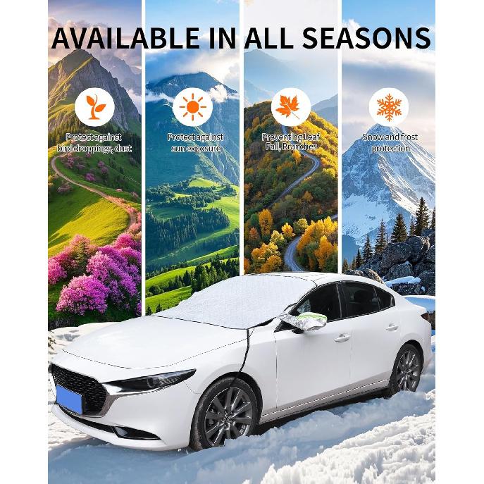 Windshield Snow Cover For Car, Heavy Duty Ice Shield With Magnetic Edges, Waterproof UV Block Sunshade For Winter Frost Protection, Fits Most Sedans