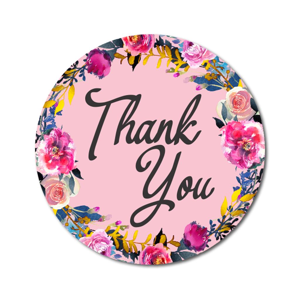 Darling Souvenir Round 45 Pcs Floral & Vines Border Black Thank You Stickers Envelope Seal-1.6