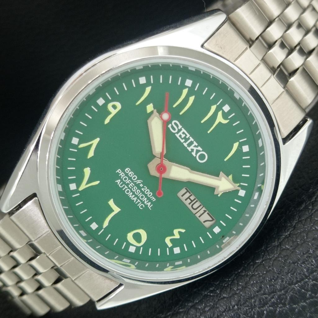 

VINTAGE REFURBISHED SEIKO AUTOMATIC 6309A JAPAN MENS GREEN DIAL WATCH a442716-1