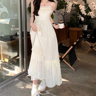 Fungus Edge Suspender, Sweet and Gentle Wind Dress, Summer New French Waist and Thin Design Super Fairy Dress