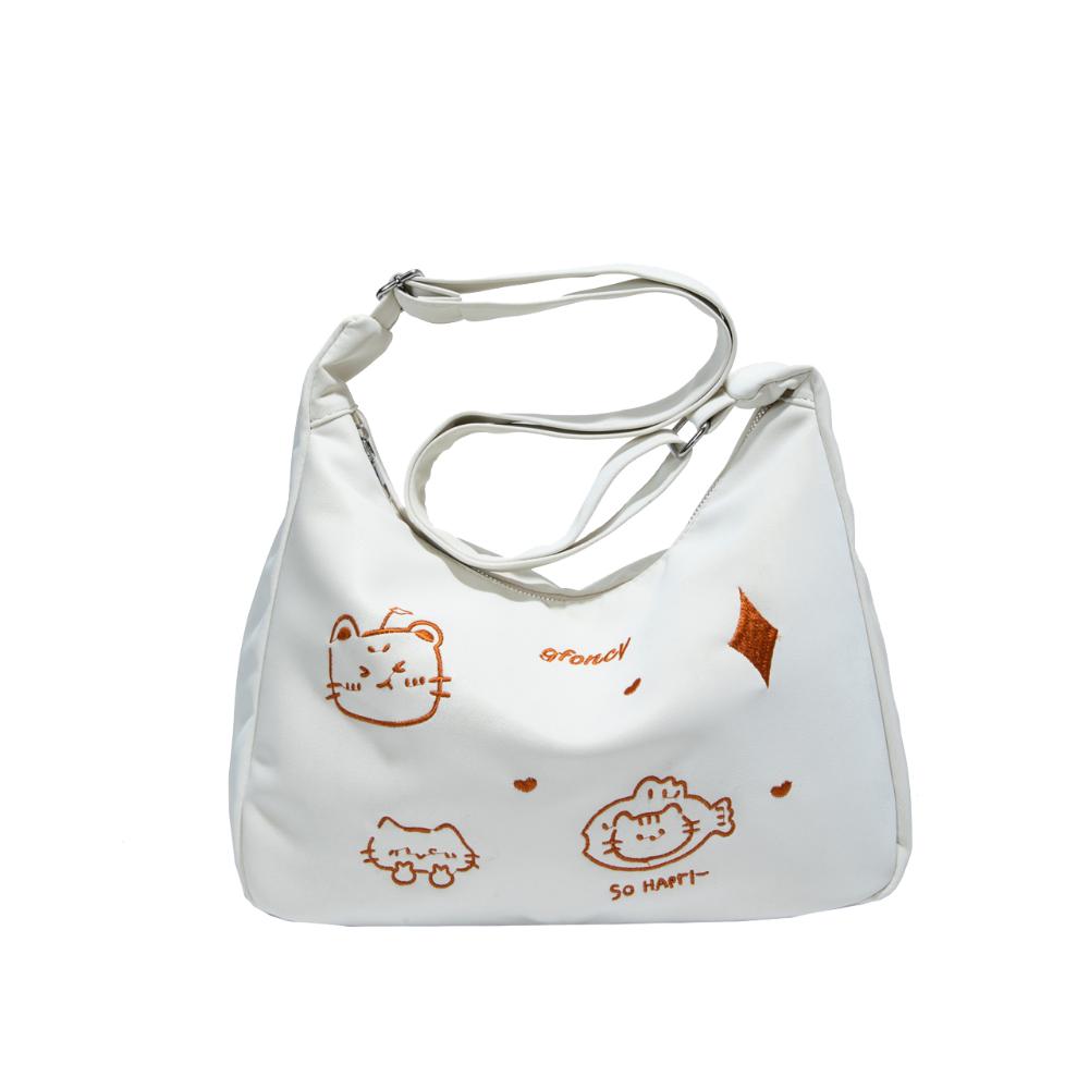 

Новая модная сумка-мессенджер через плечо, вышивка, мультяшная сумка для поездок на работу, милая сумка на плечо с котиком, для путешествий White without Pendant