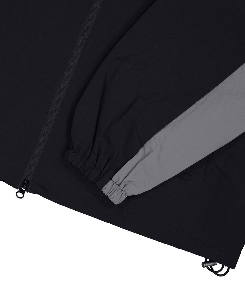 STANDARDERROR 87-Stan268 Nylon Track Color Block Curved Hood Gorp Windbreaker Black
