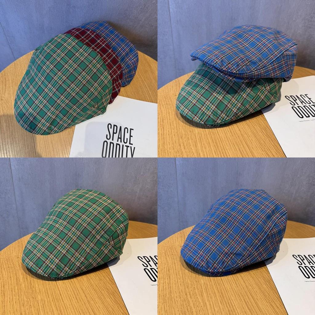 Checkered Vintage Pattern Beret Hat With Breathable Cotton For Women Fashion