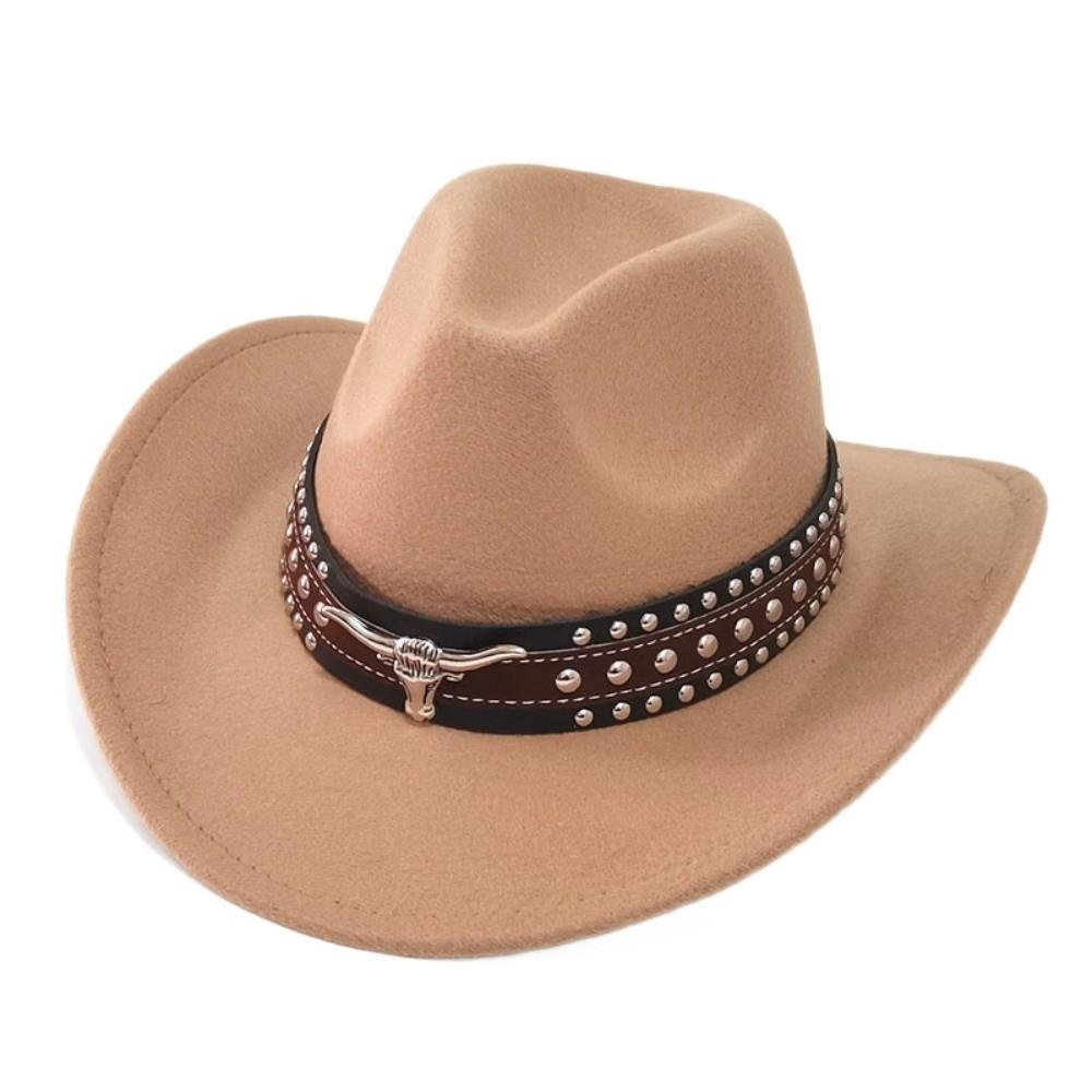 Felt Tibetan Style Top Hat Wide Brim Studded Leather Cap New Jazz Fedora Hats Women