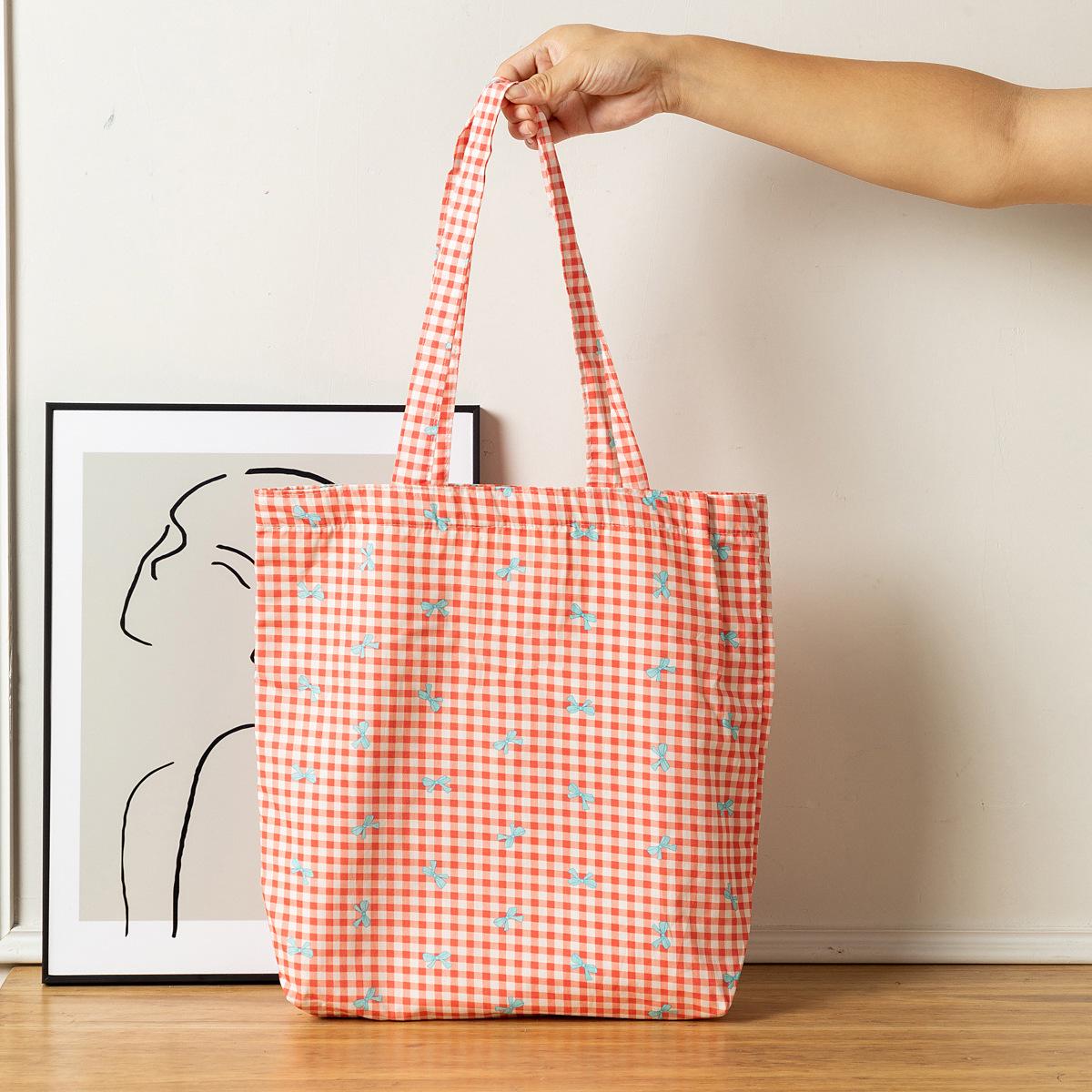 

Свежая холщовая сумка-тоут с принтом бантика - Милая, вместительная сумка через плечо для студентов 36.5*7.5*38 cm