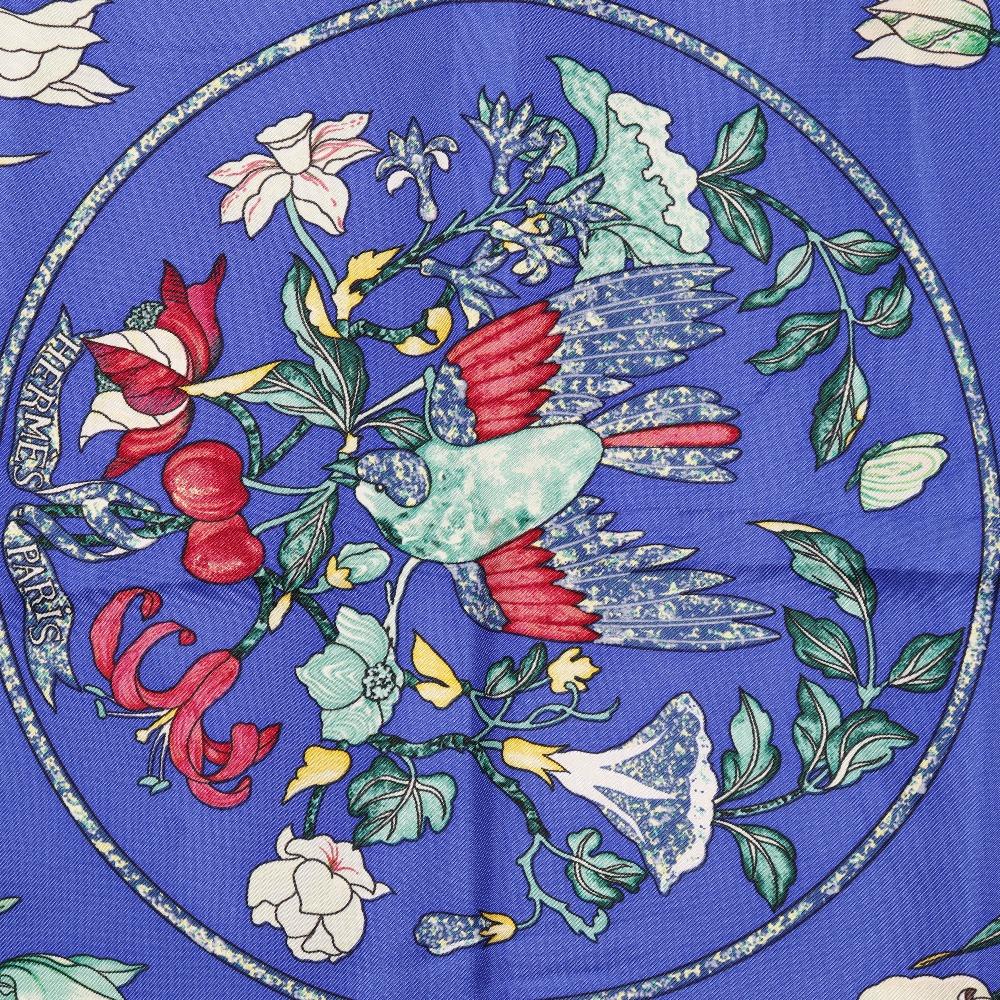 HERMES Carree90 scarf PIERRES D' ORIENT ET D' OCCIDENT Oriental Stone and Western Stonework Blue silk Women Used