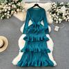 High-end banquet dress, high-end light luxury, niche ruffle edge cake skirt, heavy industry pleated slim-fitting long dress