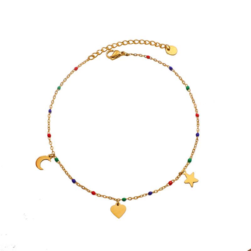 Popular Accessories Star Moon Love Necklace Women, Geometric Star Moon Color Beaded Temperament Anklet