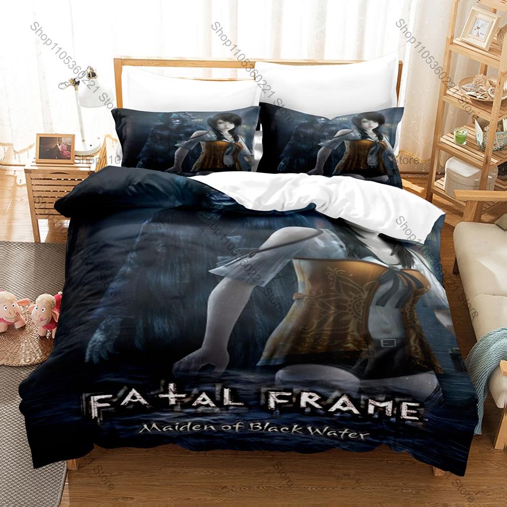 Fatal Frame Zero Series Camera Obscura Wisteria Ghost HD Print Bedding Set Duvet Cover + 2 Pillowcases Horror Game Room Decor