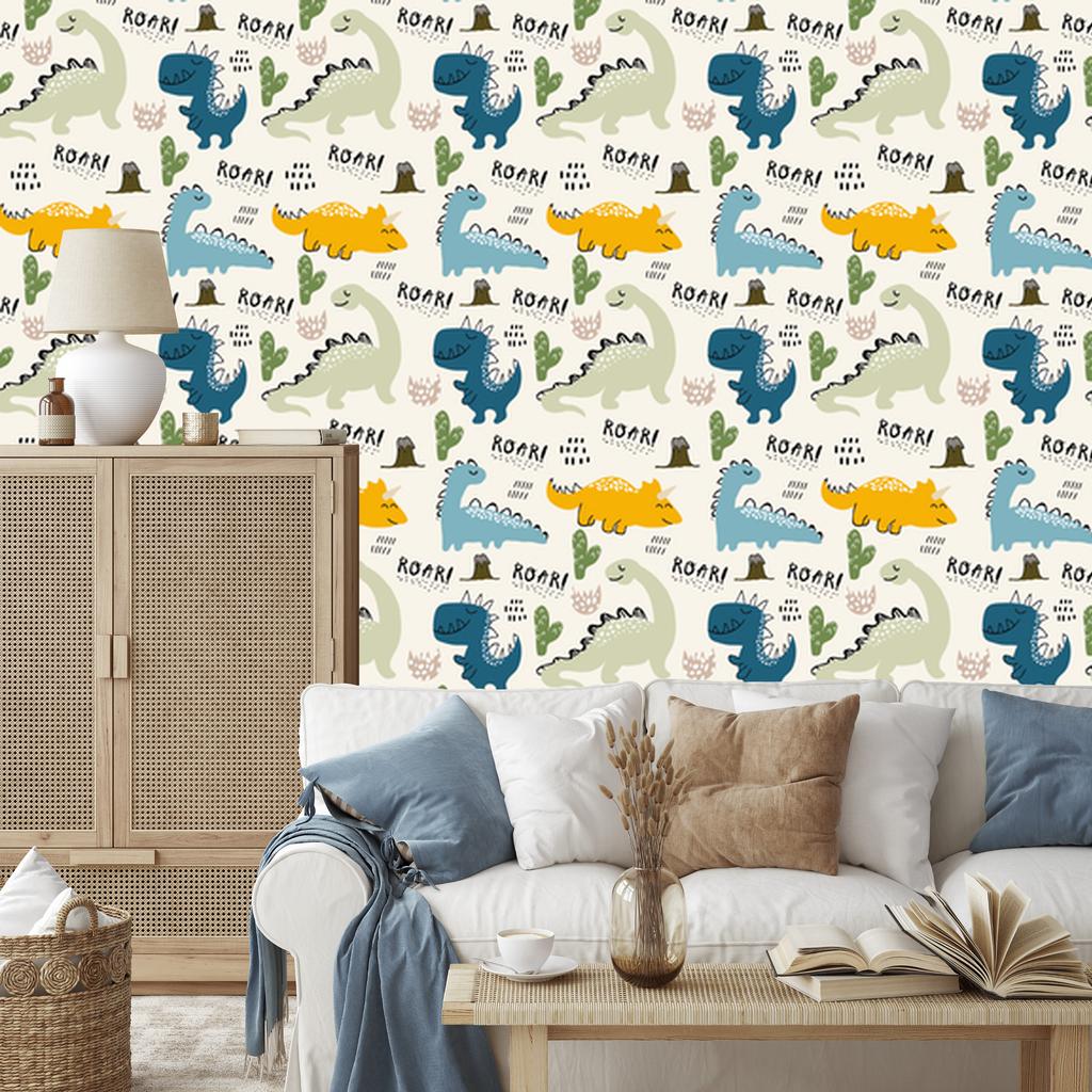 Illustrated Dinosaurs Wallpaper for Living Room and Bedroom 50x1000