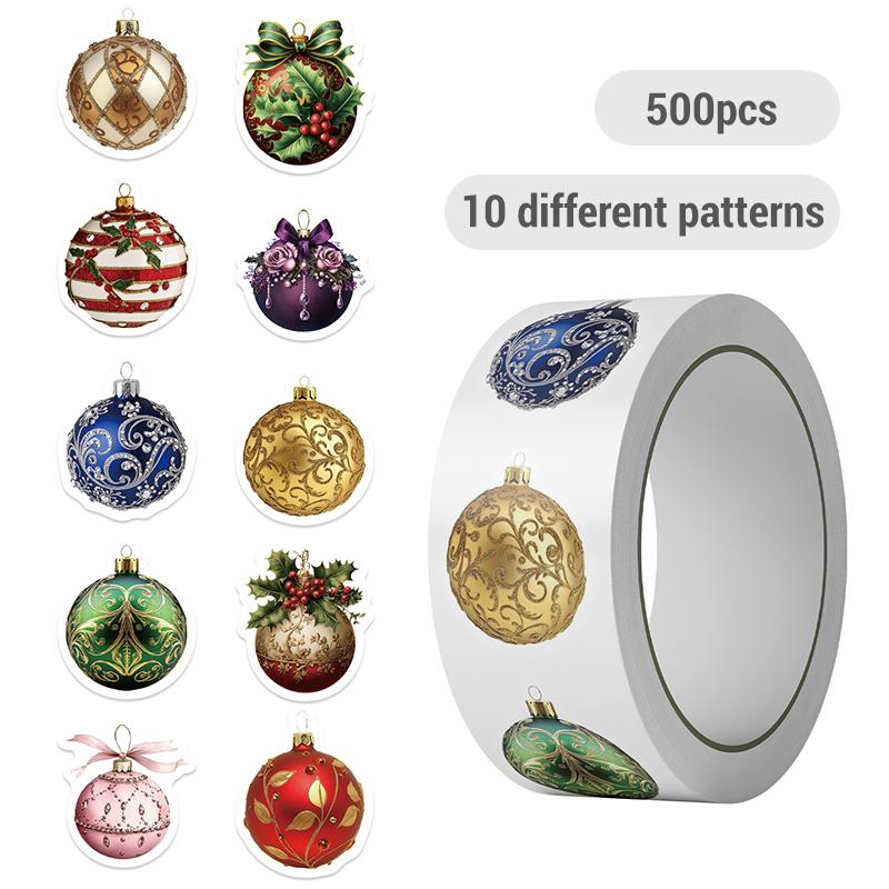 

500PCS Christmas Stickers Roll Christmas Bell Round Stickers Christmas Ornament Roll Decals for Christmas Party Classroom Decor