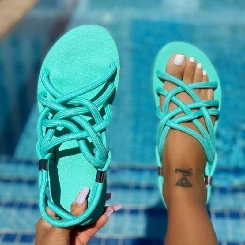 Large size women's sandals summer new woven women's shoes hemp rope set feet flat sandals women