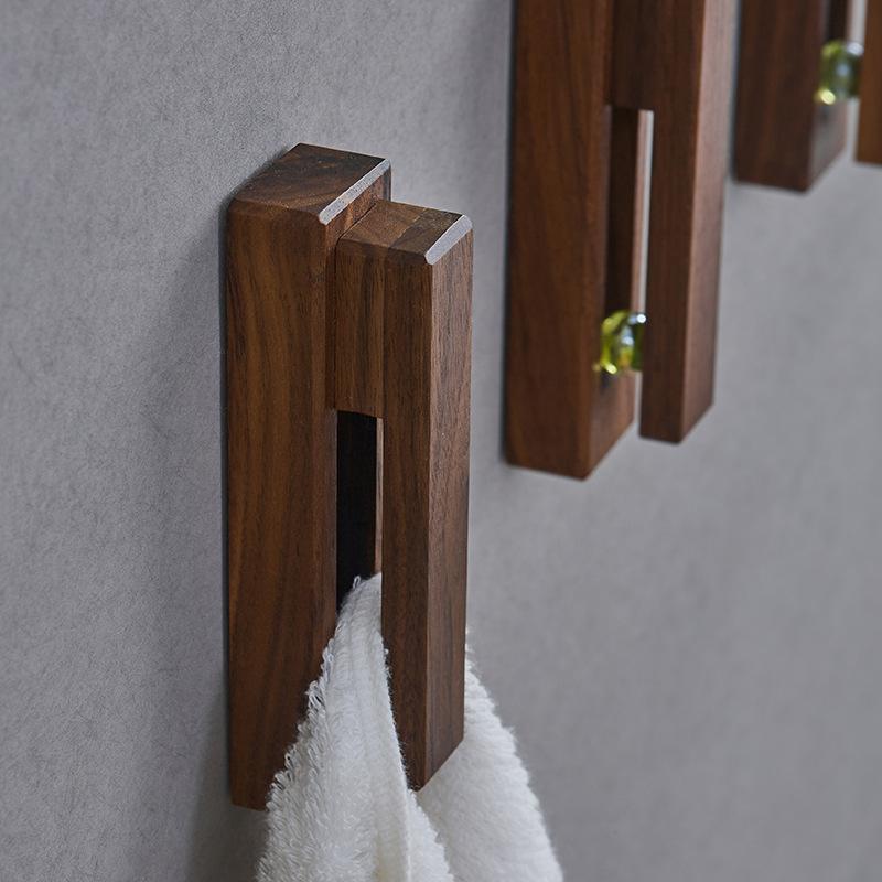 HeMu Creative Solid Wood Towel Hook Wall Kitchen Rag Storage Hook Without Punching Wooden Sticky Hook Behind Door