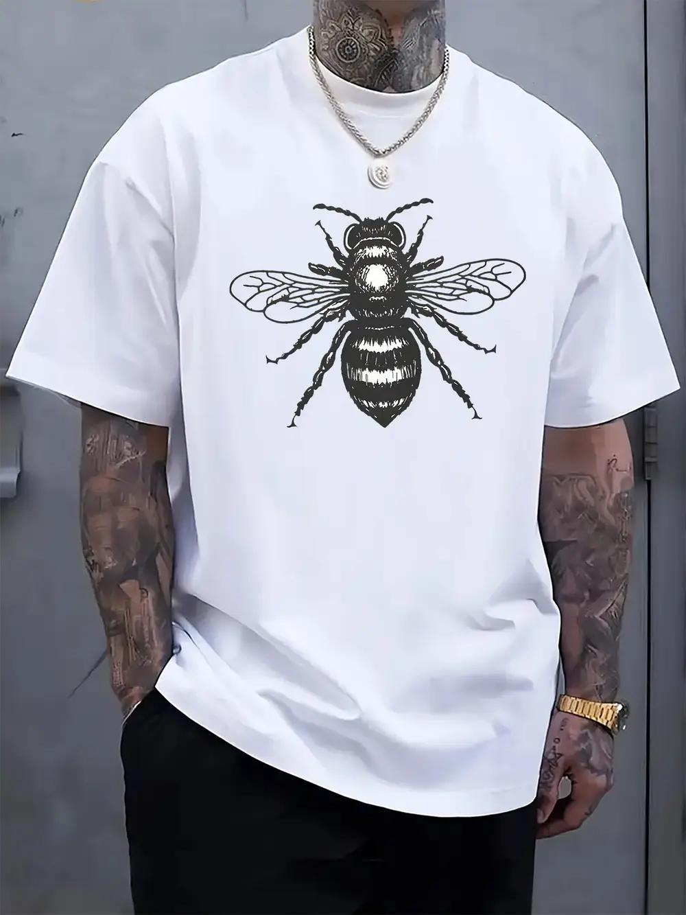 

Casual Bee Graphic T-shirt - Black & White Line Art Print L