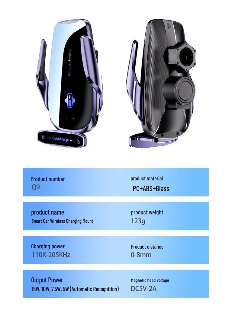 Q9 Wireless 15W Fast Charging Car Phone Holder for Air Vent & Dashboard Navigation