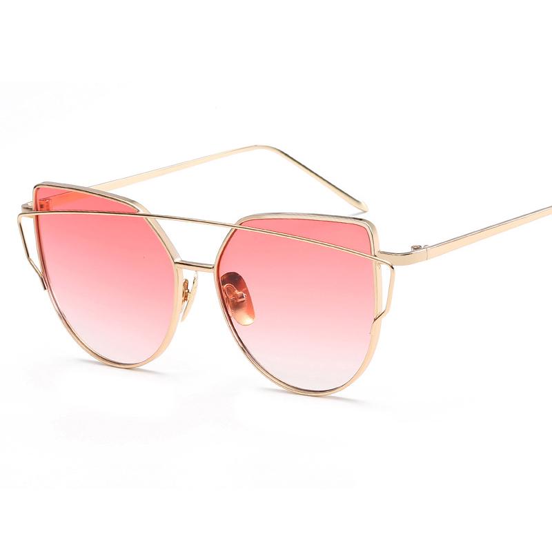 

Retro Women Ladies Cat Eye Sunglasses Metal Mirrored Aviator Reflective Fashion #5 Pink