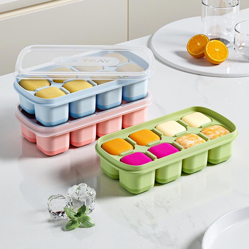8-Cell Silicone Ice Cube Tray with Lid for Homemade Fruit Ice Cubes