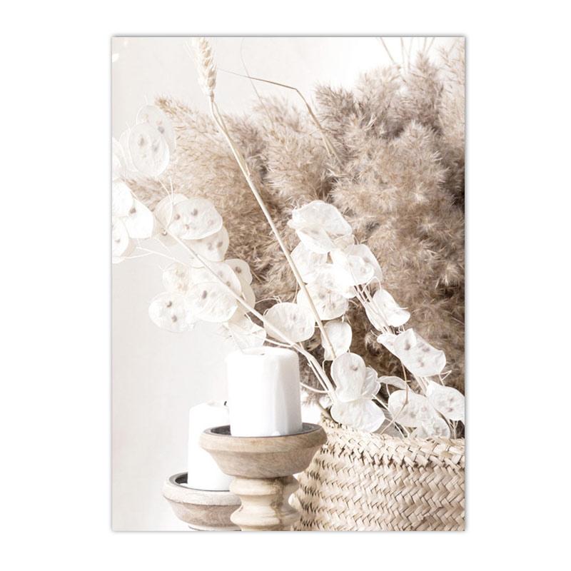 Béžový Bunny Tail Grass Nástěnné plakáty Přírodní pampy Reed Obraz na plátně Květinový umělecký plakát Malba Severské nástěnné obrazy Home Decor