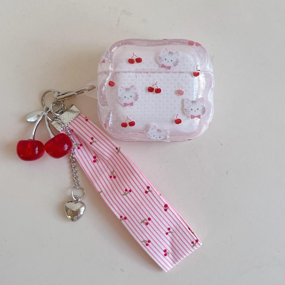 Girl wind cherry kitten for apple AirPods pro3 pro1 generation 2 generation protective case appleAirPods 4 1/2/3 generation bluetooth headset case