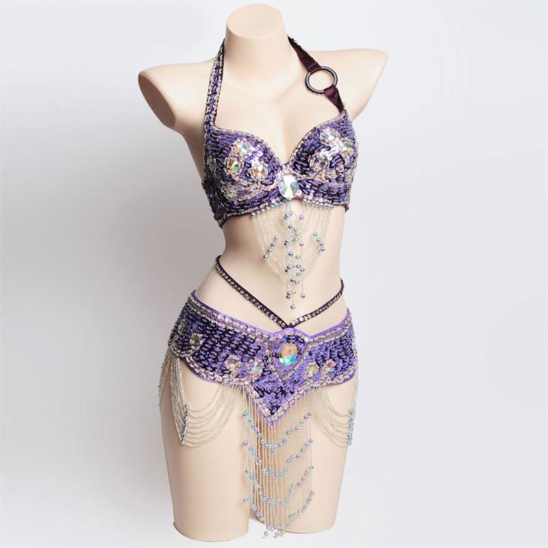 2Pieces Tribal Belly Dance Bra and Belt Belly Dancing Outfit Belly Dancer Costumes for Women