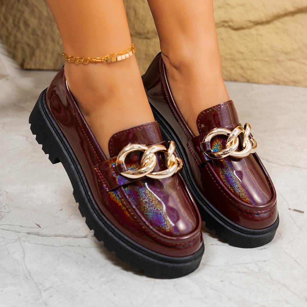 Platform spring new retro British style metal buckle small leather shoes single shoes