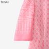 ZANZEA Women Casual Stand Collar Loose Half Sleeve Print Blouse