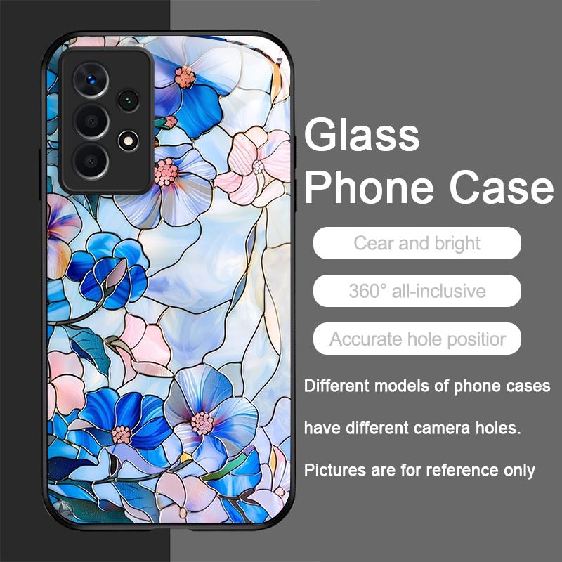 Luxury Flower Marble Texture Tempered Glass Phone Case for Huawei Honor 200 100 90 Mate 50 40 Pro Nova 12 11 SE P30 P40 5G Cover
