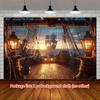 Telo di sfondo con scena di nave pirata al tramonto dorato, striscione per feste in stile retrò, decorazione da esterno