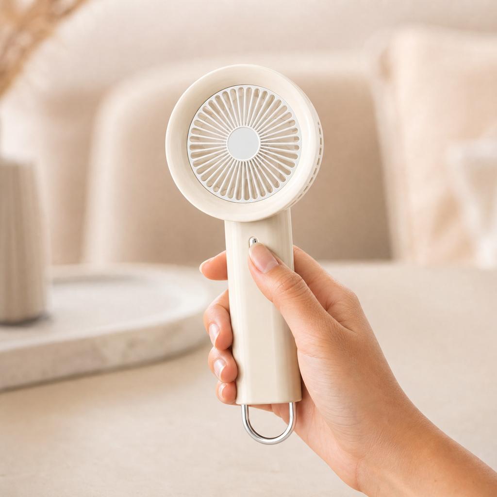 Portable Handheld Rechargeable Fan High-Speed Turbo Motor Five Adjustable Speeds Built-In Battery Lasting 3 to 6 Hours USB Charging