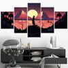 5 Panels Canvas Wall Art Home Decor Painting Vector Samurai Landscape In Cartoon Style HD Printed Poster  for Pictures