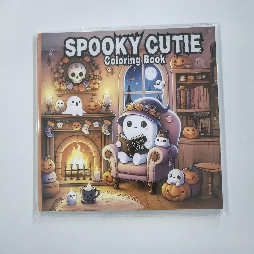 Strašidelná roztomilá omalovánka na Halloween - Umění pro úlevu od stresu pro děti i dospělé, Perfektní dárek na večírky a narozeniny