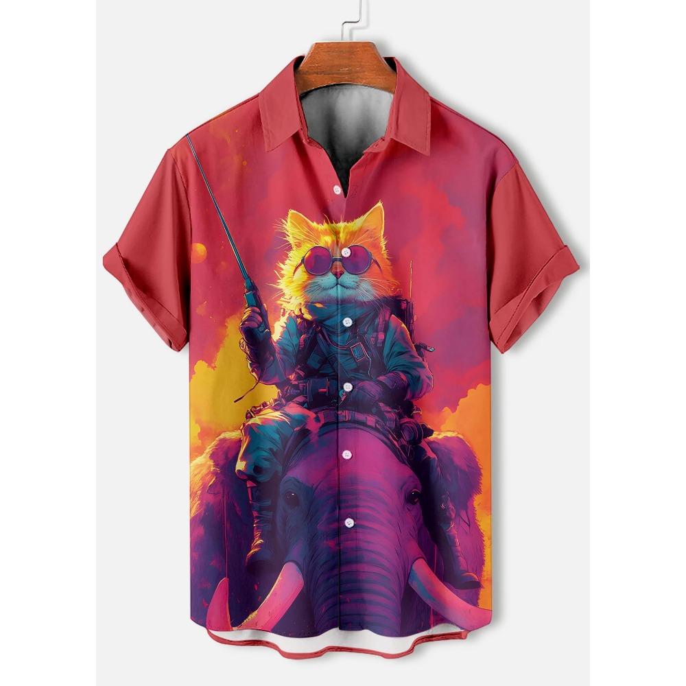 Men's Summer Short Sleeved 3D Digital Animal Printed Shirt Men's Casual Street Hip-hop Shirt Tops