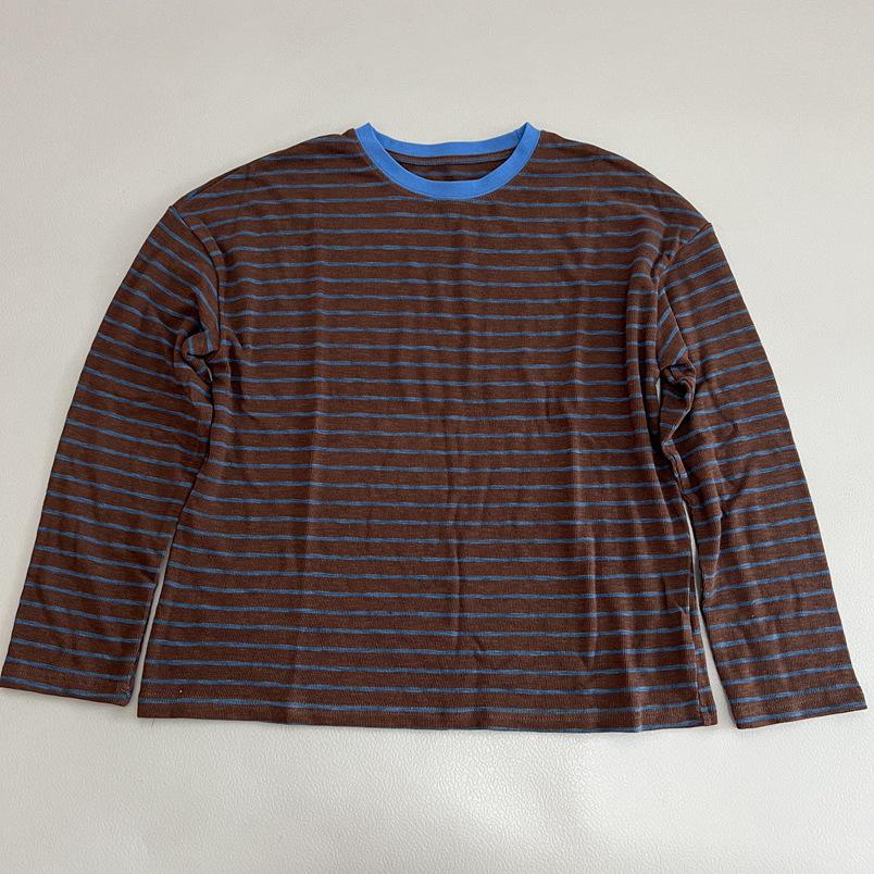 

Женский полосатый топ с длинным рукавом и круглым вырезом - Свободный, стройнящий и универсальный повседневный стиль для осени и весны One Size